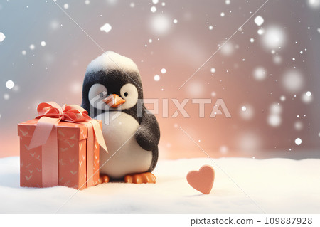 Penguins on the ice and gifts 109887928