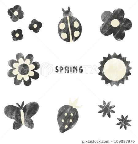 Retro flower decoration illustration set that can be used in spring (monochrome) Retro flower decoration illustration set that can be used in spring (monochrome) 109887970