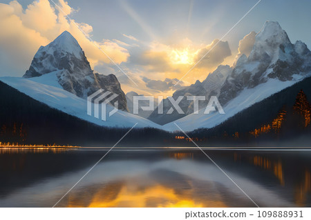 Spectacular winter scenery reflected in the lake 2 109888931