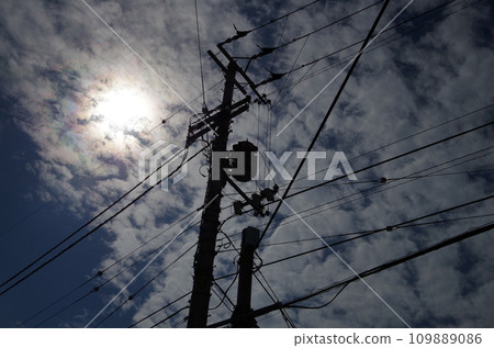Telephone pole, clouds and sky 109889086