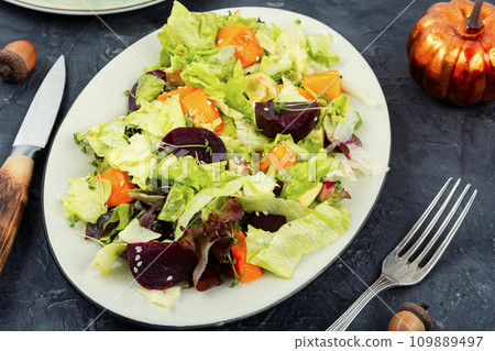 Autumn salad with pumpkin and beets. Autumn salad with pumpkin and beets. 109889497