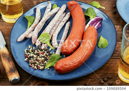 Dry smoked sausages, salami, kabanos 109889504