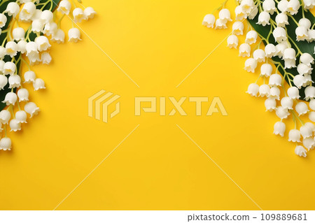 Lily of the valey bunch on yellow background top view 109889681