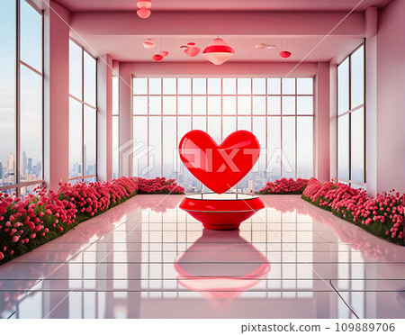 Modern heart object surrounded by roses 109889706