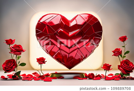 Big heart background and big red rose flower 109889708