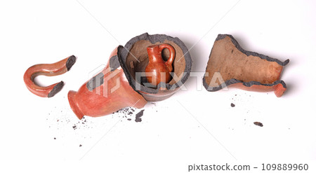 Old brown pottery, isolated on white 109889960