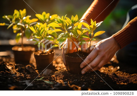 hands of a person planting a plant hands of a person planting a plant 109890828