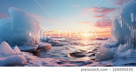 sunrise, ice caves, nature, wintertime 109890830