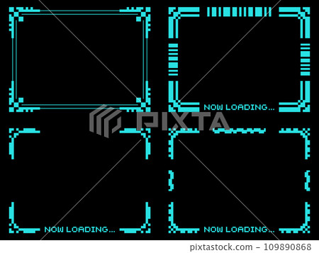 Cyberpunk pixel art frame set of 4 horizontal position blue 109890868