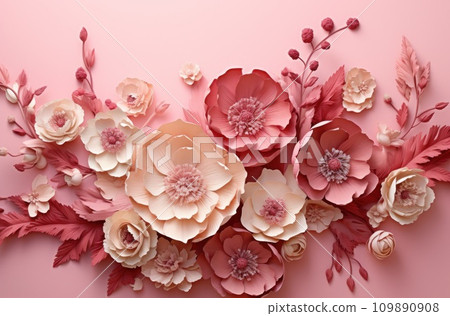 pink flower bouquet on a pink background pink flower bouquet on a pink background 109890908