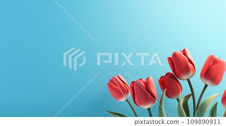 large red tulips on blue background large red tulips on blue background 109890911