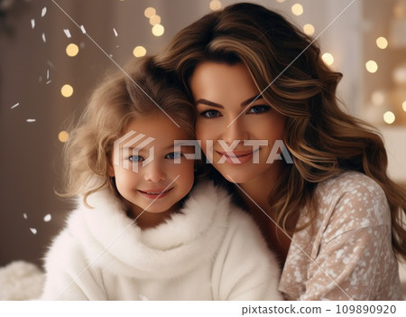 her daughter cuddling in a white sweater 109890920