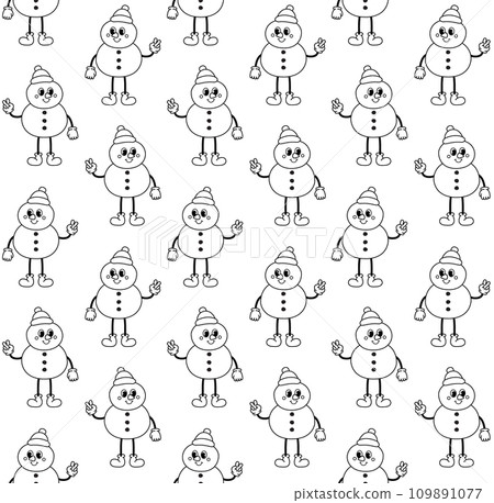 Vector seamless pattern of groovy cartoon snowman Vector seamless pattern of groovy cartoon snowman 109891077