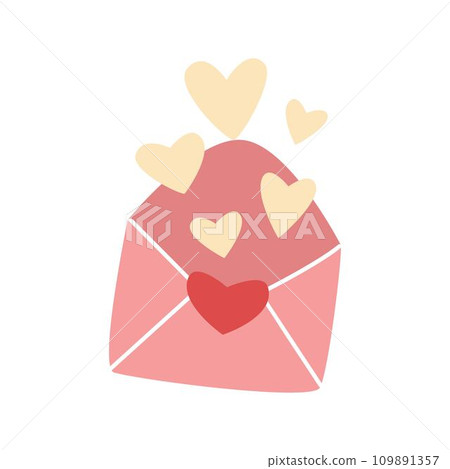Hand drawn open envelope with hearts clip art Hand drawn open envelope with hearts clip art 109891357