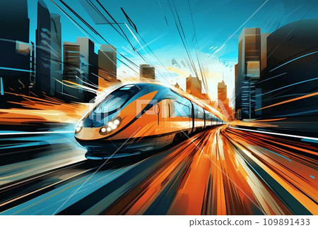 Motion blur of high speed train in the city. Concept of fast travel. Motion blur of high speed train in the city. Concept of fast travel. 109891433