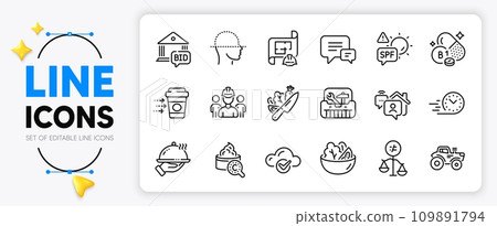 Restaurant food, Tractor and Work home line icons set for app include Engineering plan, Fast delivery, Discrimination outline thin icon. Toolbox, Collagen skin, Engineering team pictogram icon. Vector Restaurant food, Tractor and Work home line icons set for app include Engineering plan, Fast delivery, Discrimination outline thin icon. Toolbox, Collagen skin, Engineering team pictogram icon. Vector 109891794
