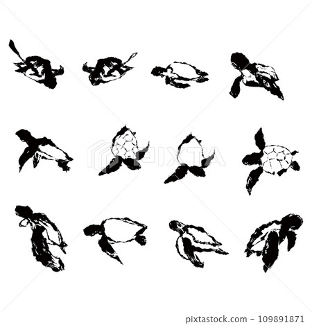 Set of turtle sumi-e style illustration materials vector Set of turtle sumi-e style illustration materials vector 109891871
