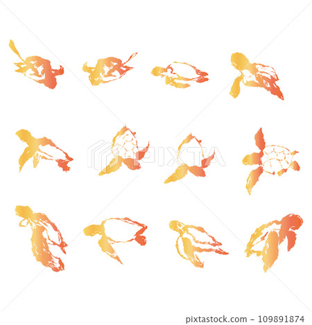 Set of yellow and red turtle illustration materials vector Set of yellow and red turtle illustration materials vector 109891874
