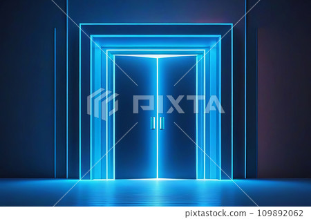 Abstract Minimalist Blue Geometric Background with Bright Neon Light. Generative AI. Abstract Minimalist Blue Geometric Background with Bright Neon Light. Generative AI. 109892062