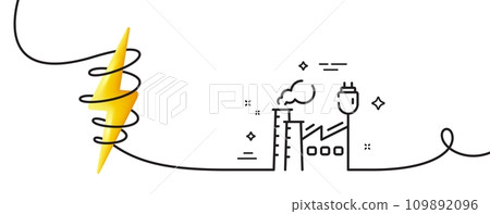 Factory line icon. Continuous one line with curl. Industry energy sign. Manufacture electric power symbol. Factory single outline ribbon. Loop curve with energy. Vector Factory line icon. Continuous one line with curl. Industry energy sign. Manufacture electric power symbol. Factory single outline ribbon. Loop curve with energy. Vector 109892096