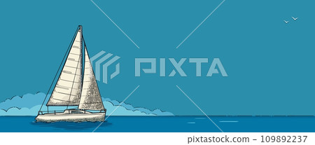 Sailing yacht. Sailboat. Vector drawn flat illustration for yacht club 109892237
