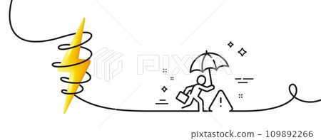 Risk management line icon. Continuous one line with curl. Insurance umbrella sign. Danger warning symbol. Risk management single outline ribbon. Loop curve with energy. Vector 109892266