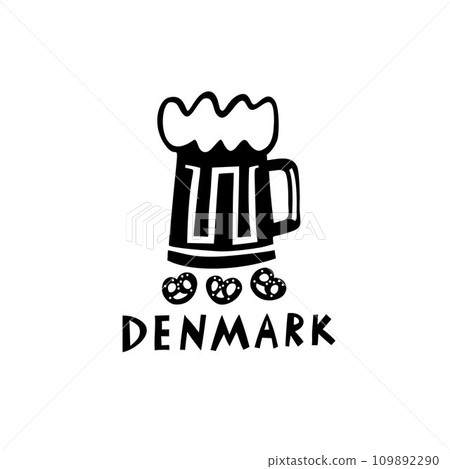 Vector Hand Drawn Denmark Label. Travel Skandinavian Illustration. Hand Writen Lettering Illustration. Danish Symbol Logo Vector Hand Drawn Denmark Label. Travel Skandinavian Illustration. Hand Writen Lettering Illustration. Danish Symbol Logo 109892290
