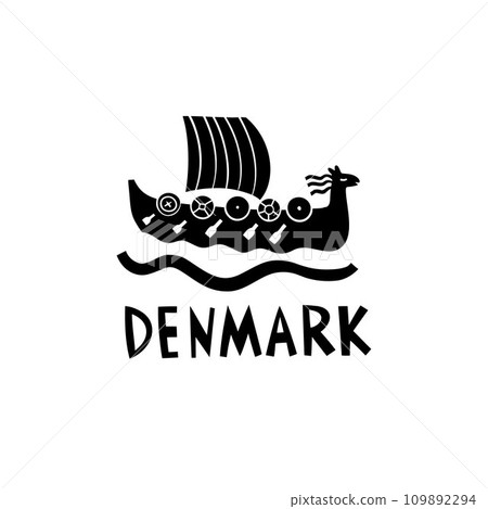 Vector Hand Drawn Denmark Label. Travel Skandinavian Illustration. Hand Writen Lettering Illustration. Danish Symbol Logo 109892294