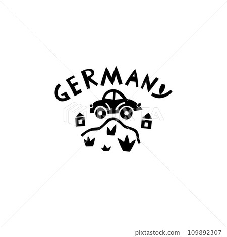 Vector Hand Drawn Germany Label. Travel Europe Illustration. Hand Written Lettering Illustration. Germany Symbol Logo 109892307