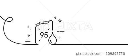 Petrol canister line icon. Continuous one line with curl. 95 petroleum fuel sign. E10 gasoline container symbol. Petrol canister single outline ribbon. Loop curve pattern. Vector Petrol canister line icon. Continuous one line with curl. 95 petroleum fuel sign. E10 gasoline container symbol. Petrol canister single outline ribbon. Loop curve pattern. Vector 109892750
