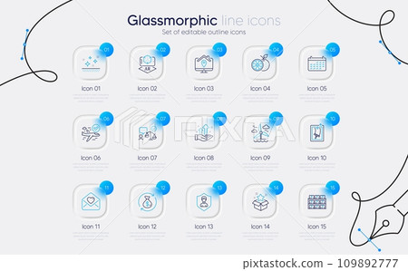 Set of Calendar, Augmented reality and Lawyer line icons for web app. Loyalty program, Clean skin, Change money icons. Analysis graph, Love letter, Orange signs. Security agency. Vector 109892777
