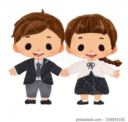 Children holding hands in formal clothes, male and female Children holding hands in formal clothes, male and female 109893191