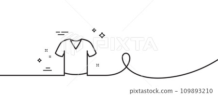 T-shirt line icon. Continuous one line with curl. Tee shirt wear sign. Fabric sport clothes symbol. T-shirt single outline ribbon. Loop curve pattern. Vector 109893210