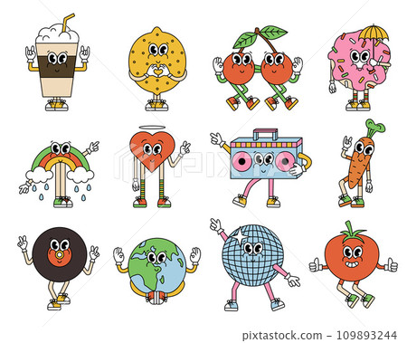 Set retro cartoon funny comic characters, gloved hands. Hand drawn doodles of comic groovy characters. Vintage vector set. Set in modern cartoon style Set retro cartoon funny comic characters, gloved hands. Hand drawn doodles of comic groovy characters. Vintage vector set. Set in modern cartoon style 109893244
