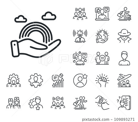 Pride rainbow in hand sign. Specialist, doctor and job competition outline icons. Lgbt line icon. Gender diversity symbol. Lgbt line sign. Avatar placeholder, spy headshot icon. Strike leader. Vector Pride rainbow in hand sign. Specialist, doctor and job competition outline icons. Lgbt line icon. Gender diversity symbol. Lgbt line sign. Avatar placeholder, spy headshot icon. Strike leader. Vector 109893271