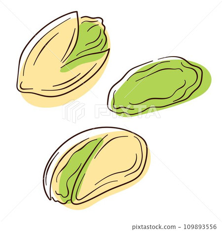 Pistachio icon in line and color art style. Flat nut design for menu, package and cafe. Vector illustration isolated on a white background. Pistachio icon in line and color art style. Flat nut design for menu, package and cafe. Vector illustration isolated on a white background. 109893556