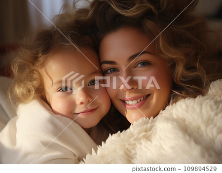 her daughter cuddling in a white sweater 109894529