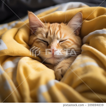 an orange tabby cat sleeping under sheets an orange tabby cat sleeping under sheets 109894839