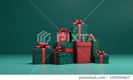 christmas presents on green background christmas presents on green background 109894867
