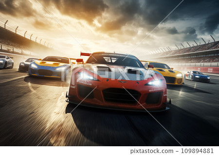 Racing car running on a car race course "AI generated image" 109894881