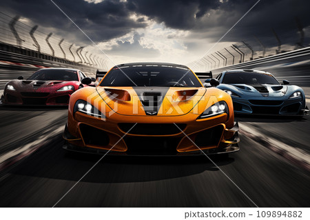 Racing car running on a car race course "AI generated image" 109894882