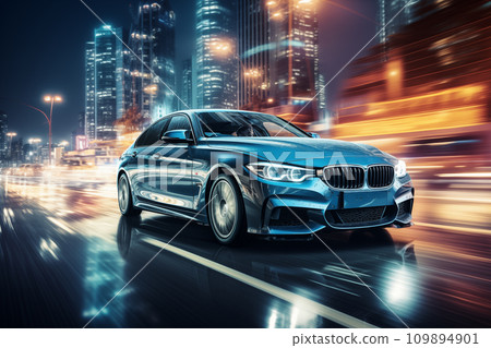 Cars running in the city at night "AI generated image" 109894901