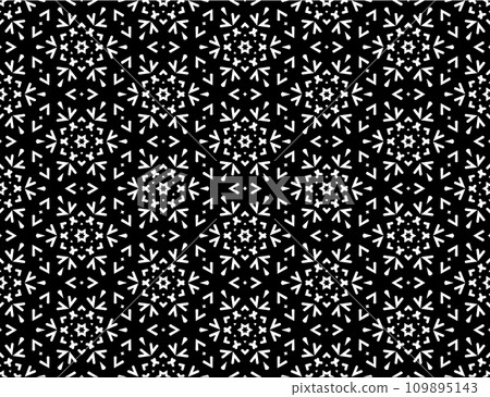 Abstract geometric pattern with lines, snowflakes. A seamless vector background. White and black texture. Graphic modern pattern. 109895143