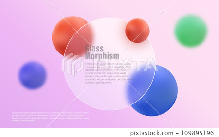 Glass morphism with transparent round frame on colorful gradient, colored spheres. Glass morphism with transparent round frame on colorful gradient, colored spheres. 109895196