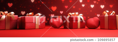 red and white gift boxes are flying away as hearts appear on them 109895857