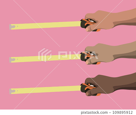 Vector isolated illustration of a set of hands holding a tape measure. 109895912