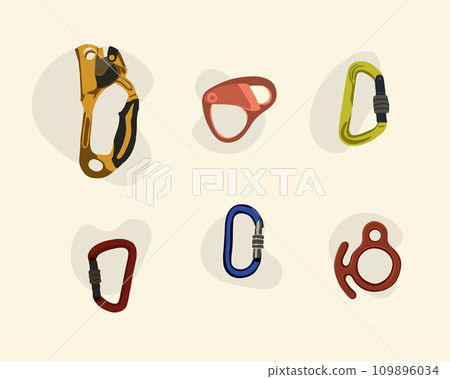 Vector isolated illustration of a set of mountaineering and rock climbing equipment. 109896034