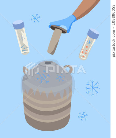 Vector isolated illustration of sperm and egg freezing. Cryo bank. Artificial insemination. Vector isolated illustration of sperm and egg freezing. Cryo bank. Artificial insemination. 109896055