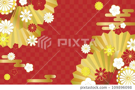 日式背景01紅色格紋圖案裝飾雲朵花扇 日式背景01紅色格紋圖案裝飾雲朵花扇 109896098