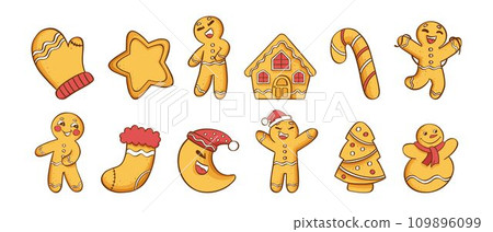 Gingerbread cookies Christmas large set. Vector illustration on a white background Gingerbread cookies Christmas large set. Vector illustration on a white background 109896099